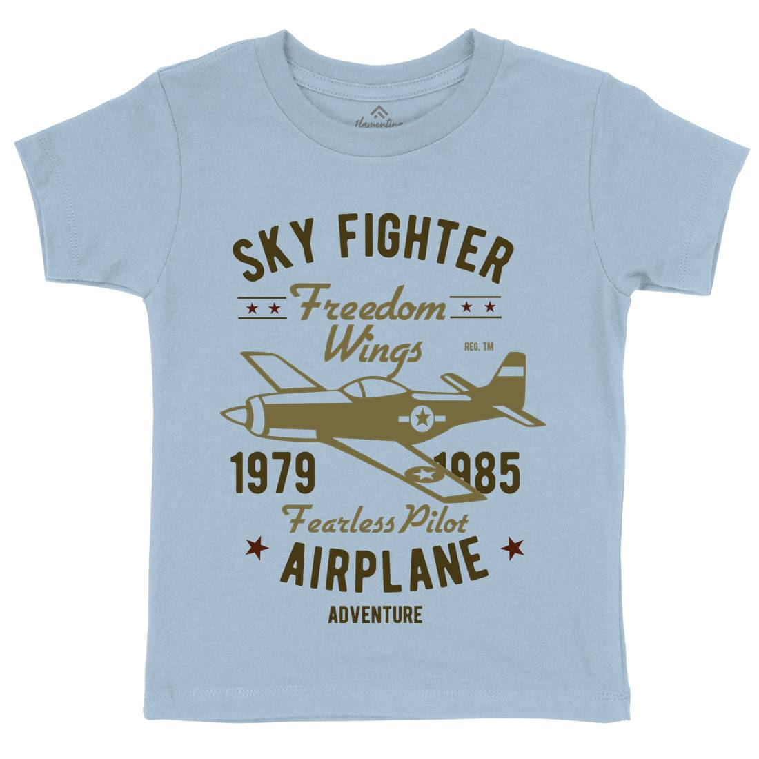Sky Fighter Fearless Pilot Kids Crew Neck T-Shirt Vehicles B447