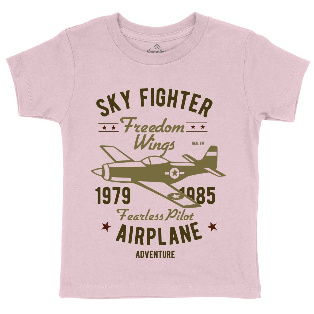 Sky Fighter Fearless Pilot Kids Crew Neck T-Shirt Vehicles B447