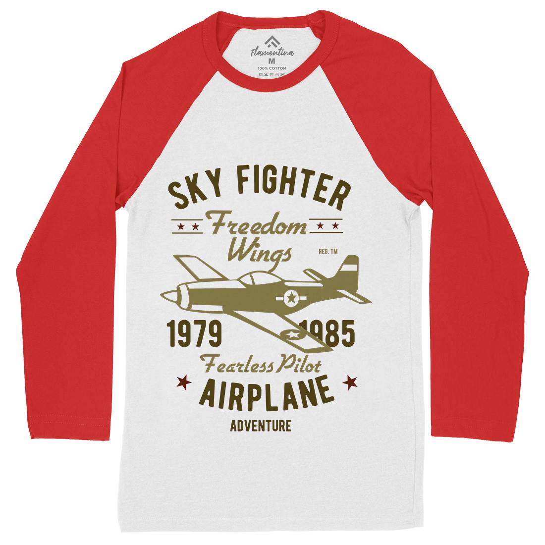 Sky Fighter Fearless Pilot Mens Long Sleeve Baseball T-Shirt Vehicles B447