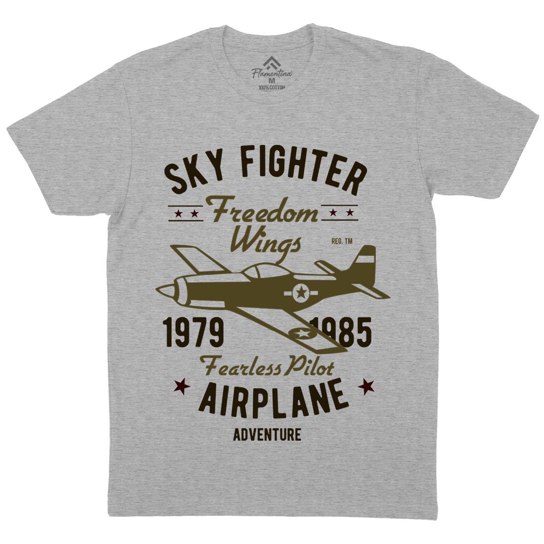 Sky Fighter Fearless Pilot Mens Organic Crew Neck T-Shirt Vehicles B447