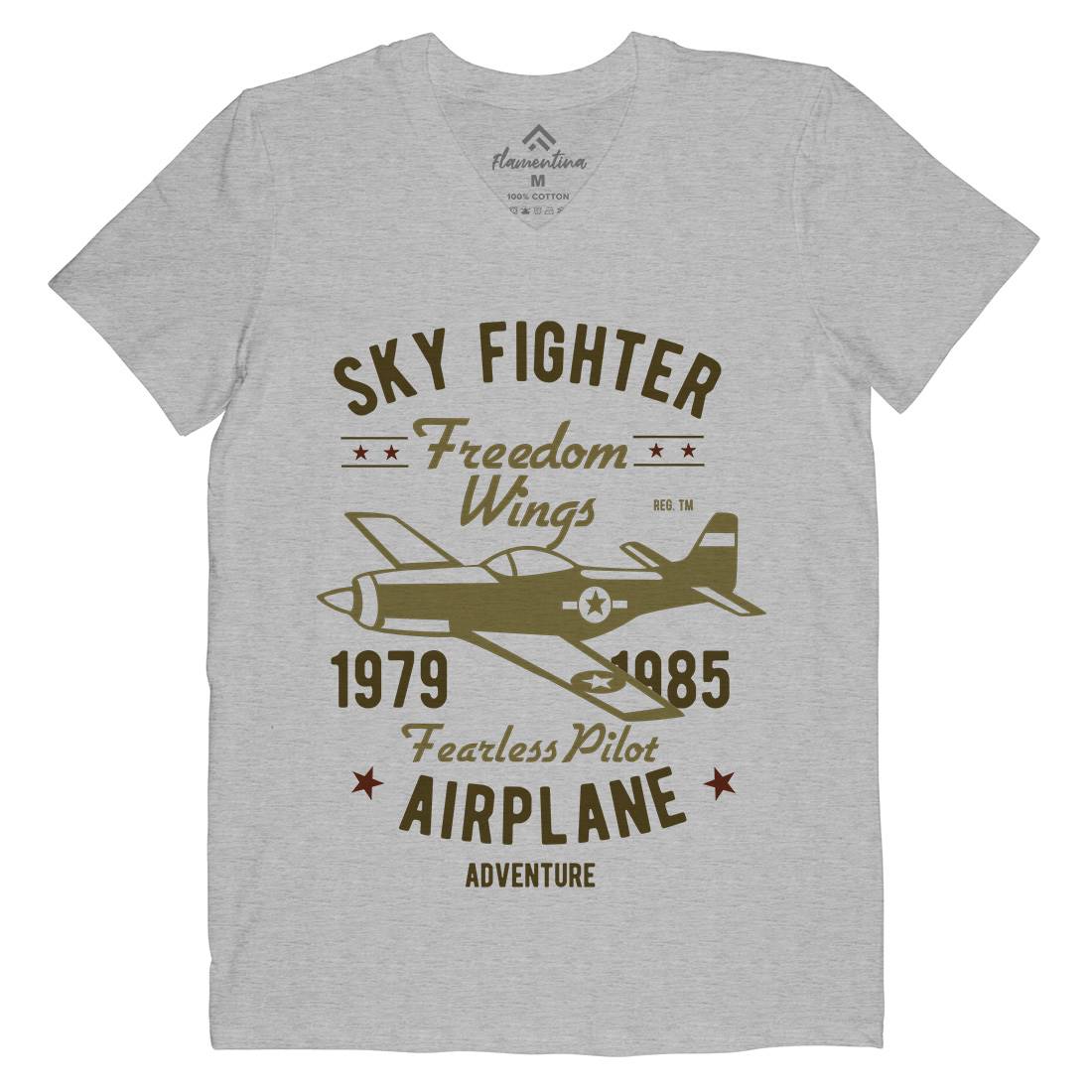 Sky Fighter Fearless Pilot Mens V-Neck T-Shirt Vehicles B447