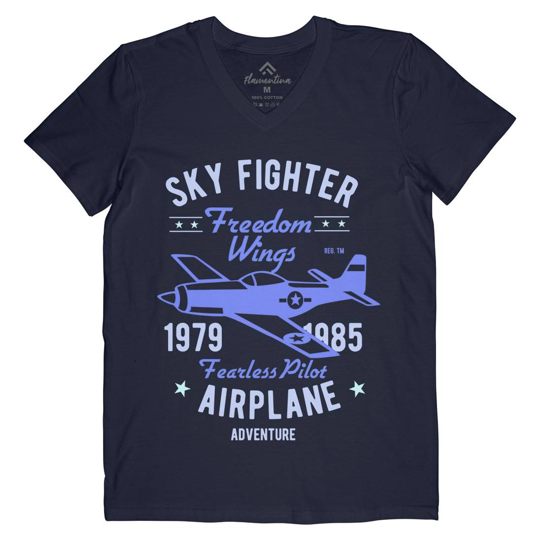 Sky Fighter Fearless Pilot Mens Organic V-Neck T-Shirt Vehicles B447