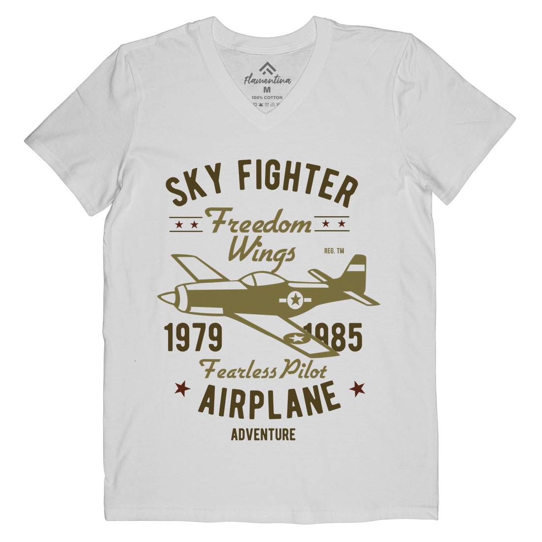 Sky Fighter Fearless Pilot Mens V-Neck T-Shirt Vehicles B447