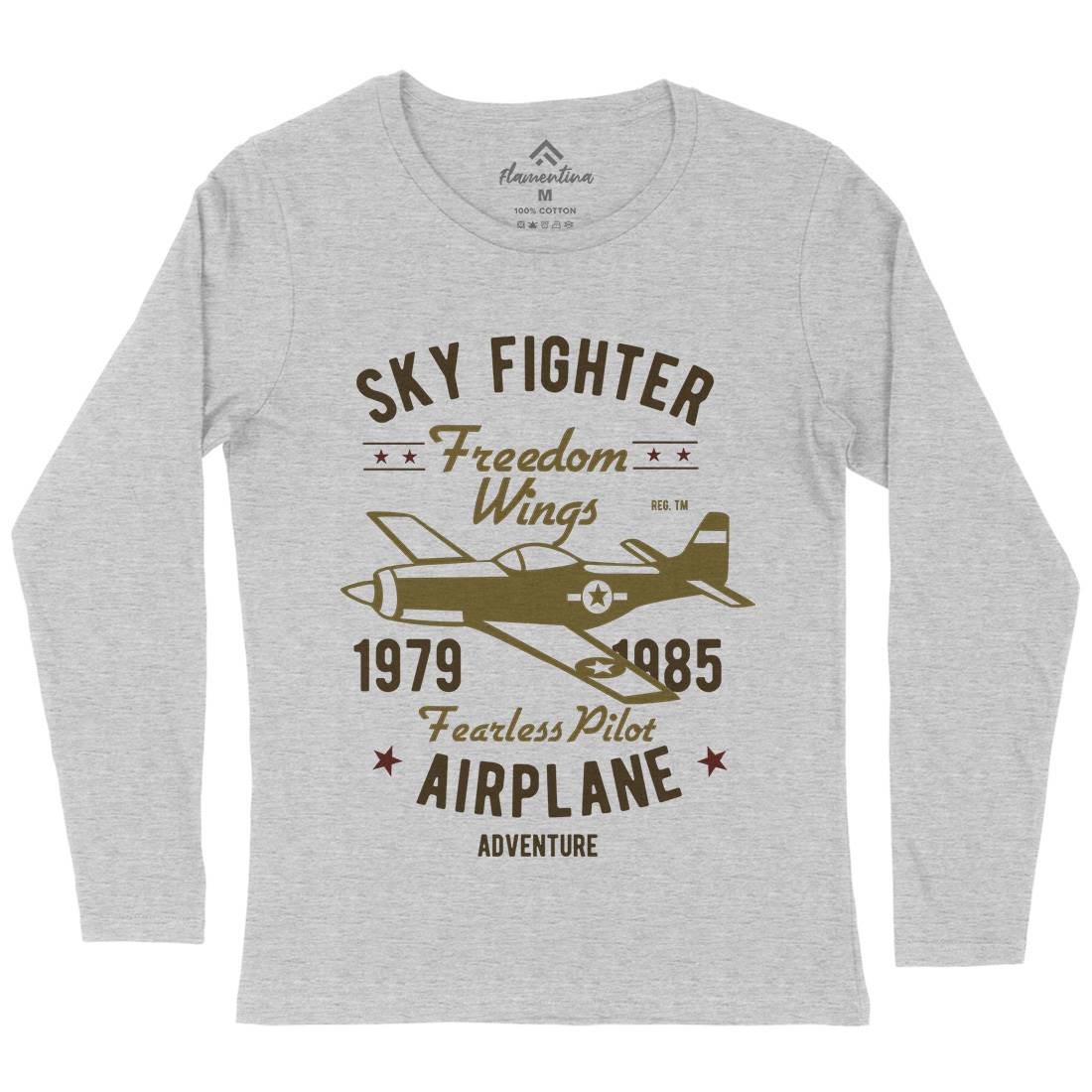Sky Fighter Fearless Pilot Womens Long Sleeve T-Shirt Vehicles B447