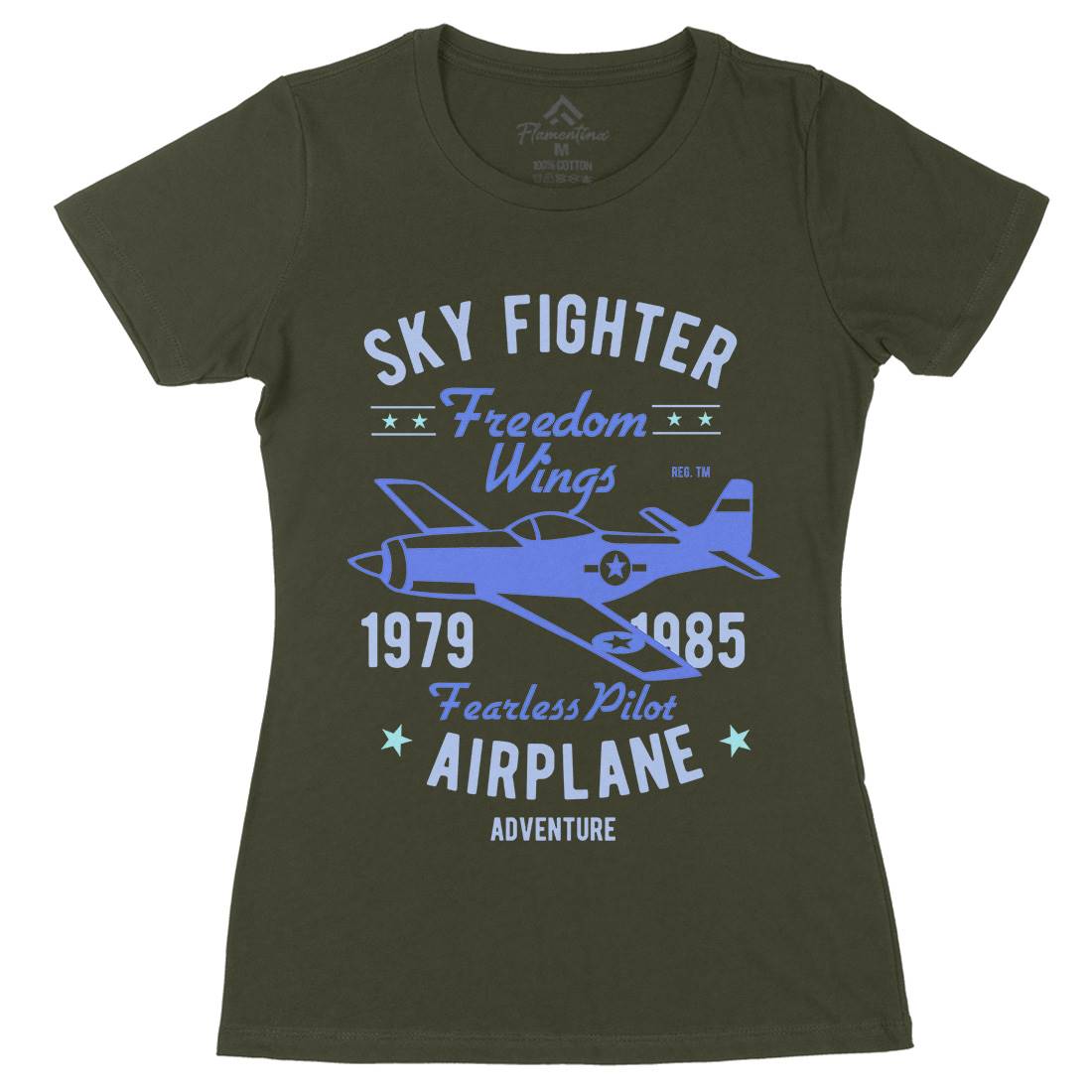 Sky Fighter Fearless Pilot Womens Organic Crew Neck T-Shirt Vehicles B447