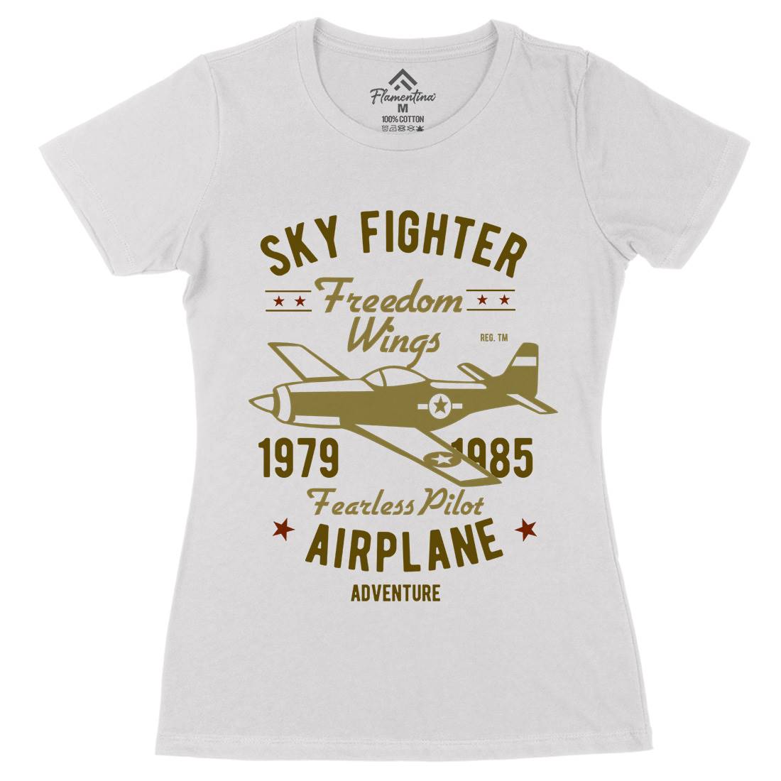 Sky Fighter Fearless Pilot Womens Organic Crew Neck T-Shirt Vehicles B447