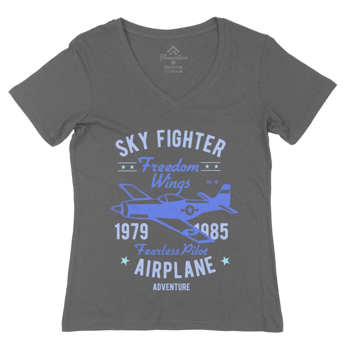 Sky Fighter Fearless Pilot Womens Organic V-Neck T-Shirt Vehicles B447