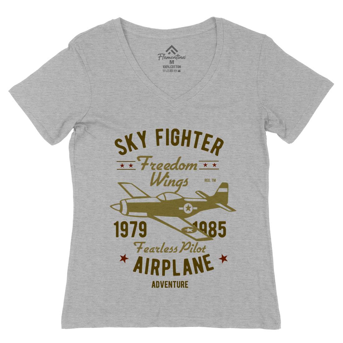 Sky Fighter Fearless Pilot Womens Organic V-Neck T-Shirt Vehicles B447