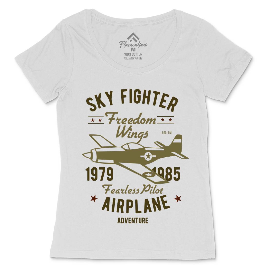 Sky Fighter Fearless Pilot Womens Scoop Neck T-Shirt Vehicles B447