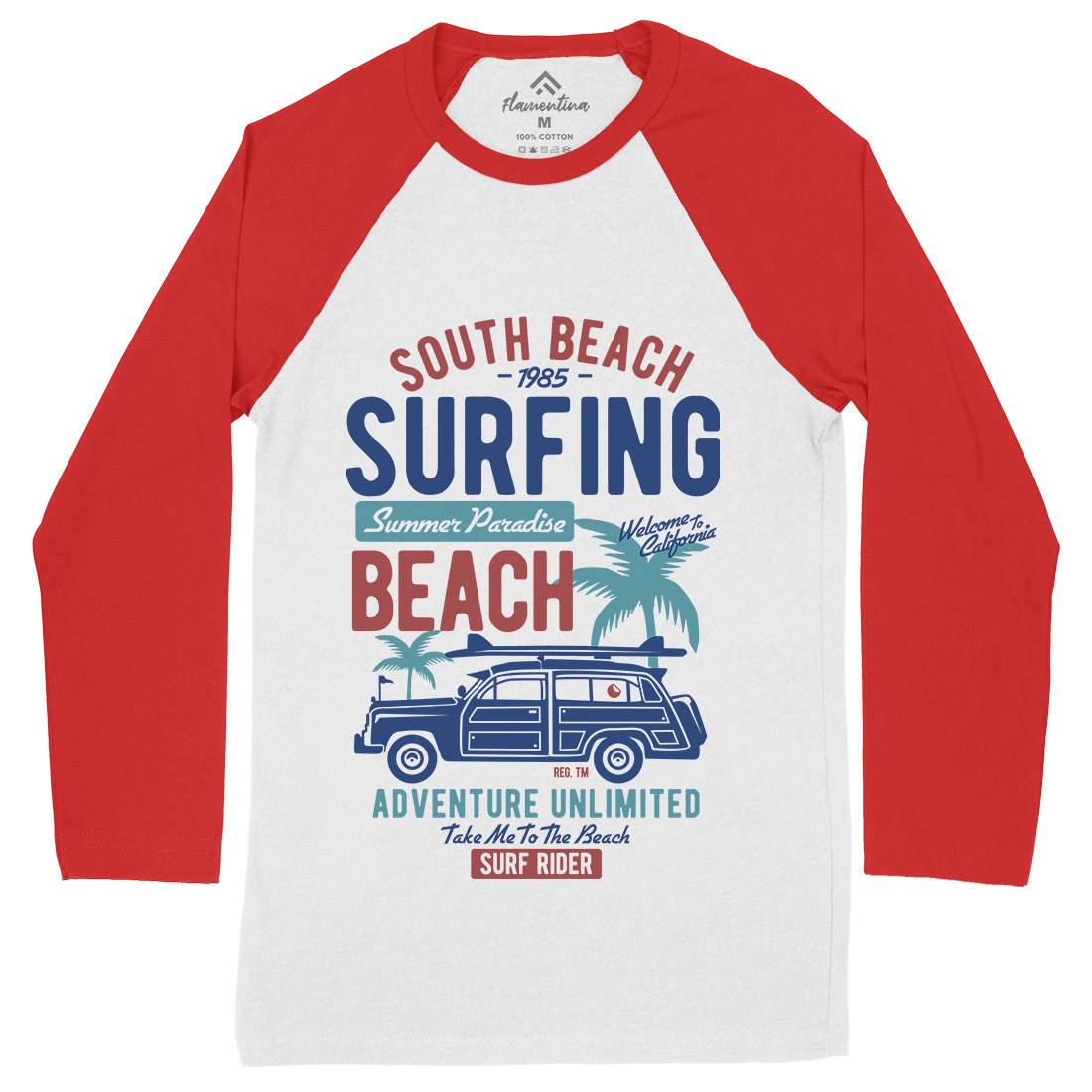 South Mens Long Sleeve Baseball T-Shirt Surf B448