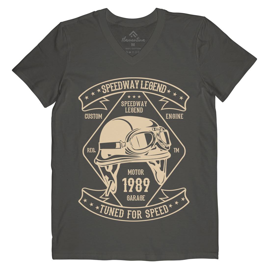 Speedway Legend Helmet Mens V-Neck T-Shirt Motorcycles B450