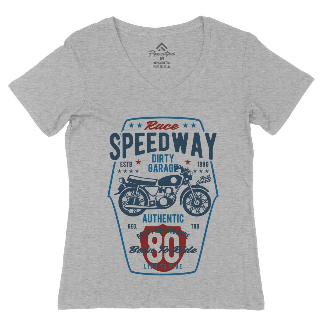 Speedway Womens Organic V-Neck T-Shirt Motorcycles B451