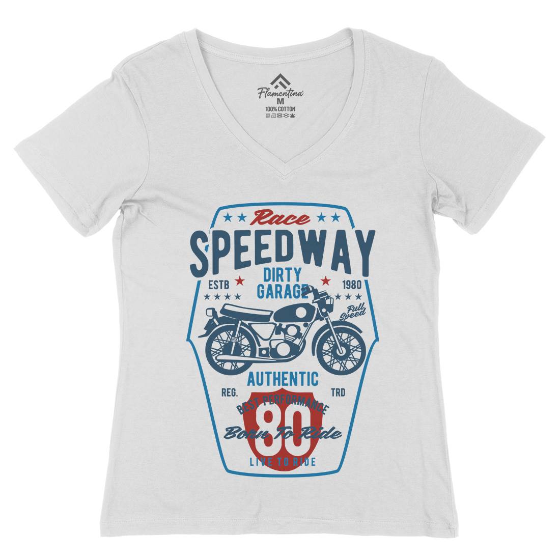Speedway Womens Organic V-Neck T-Shirt Motorcycles B451
