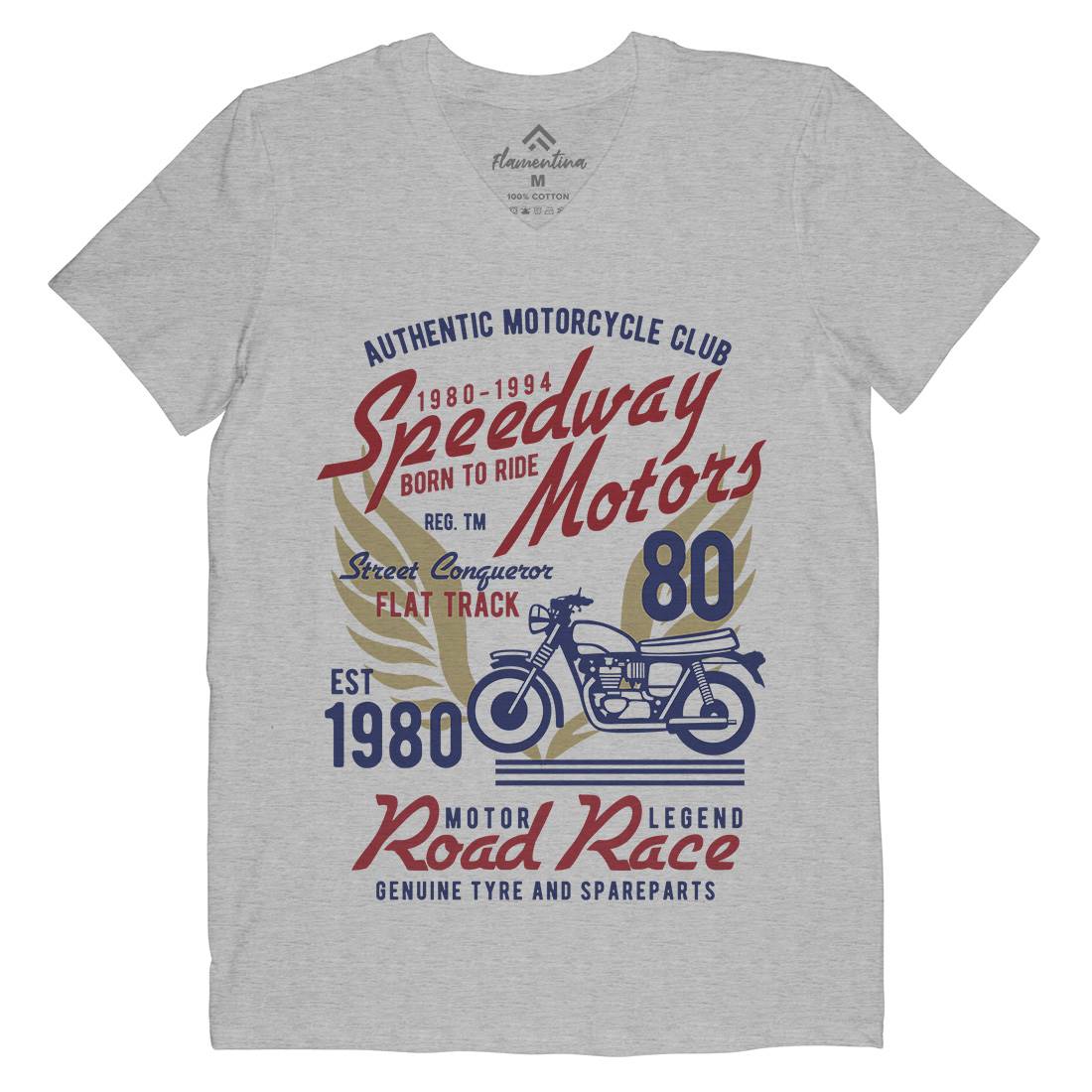 Speedways Motor Mens Organic V-Neck T-Shirt Motorcycles B452