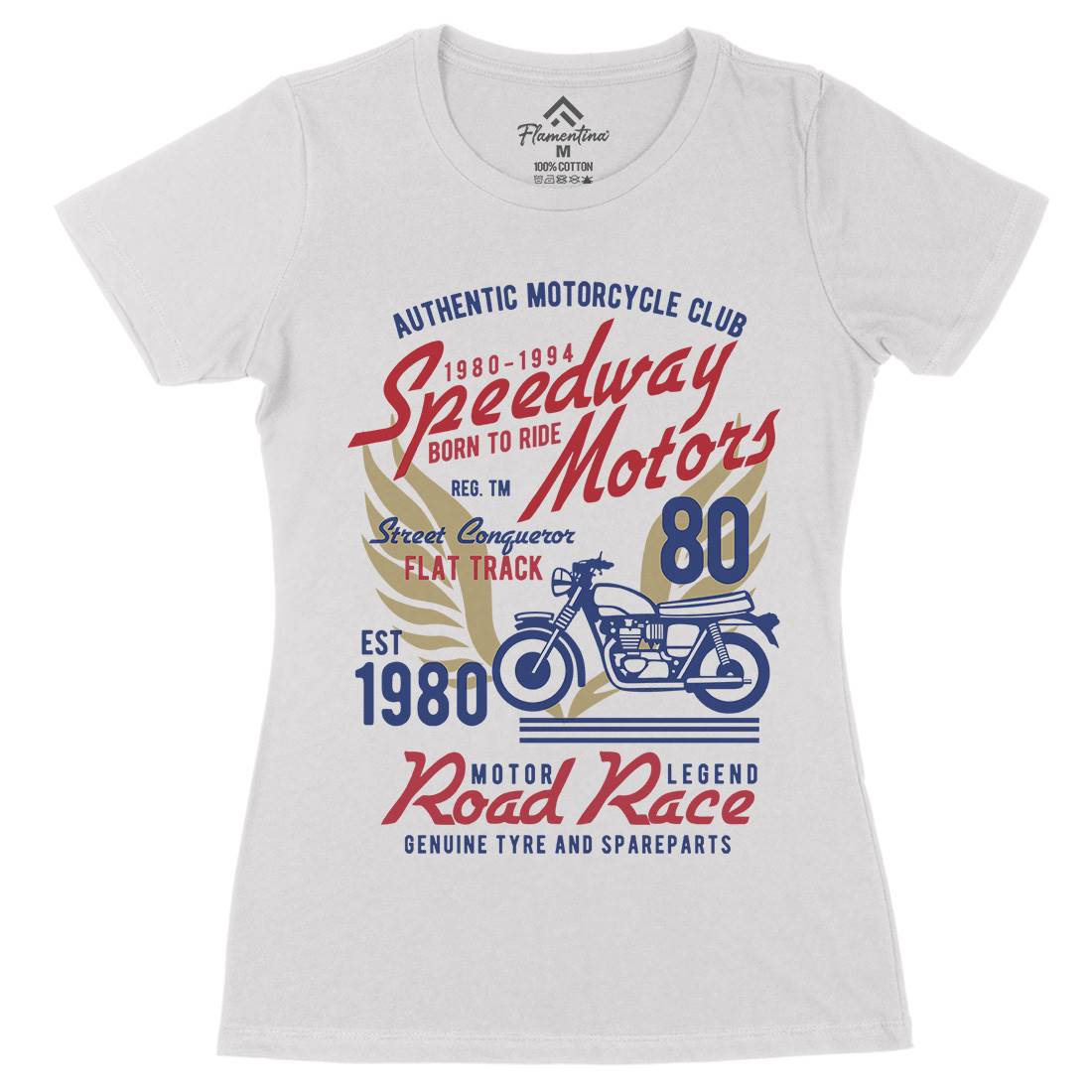 Speedways Motor Womens Organic Crew Neck T-Shirt Motorcycles B452