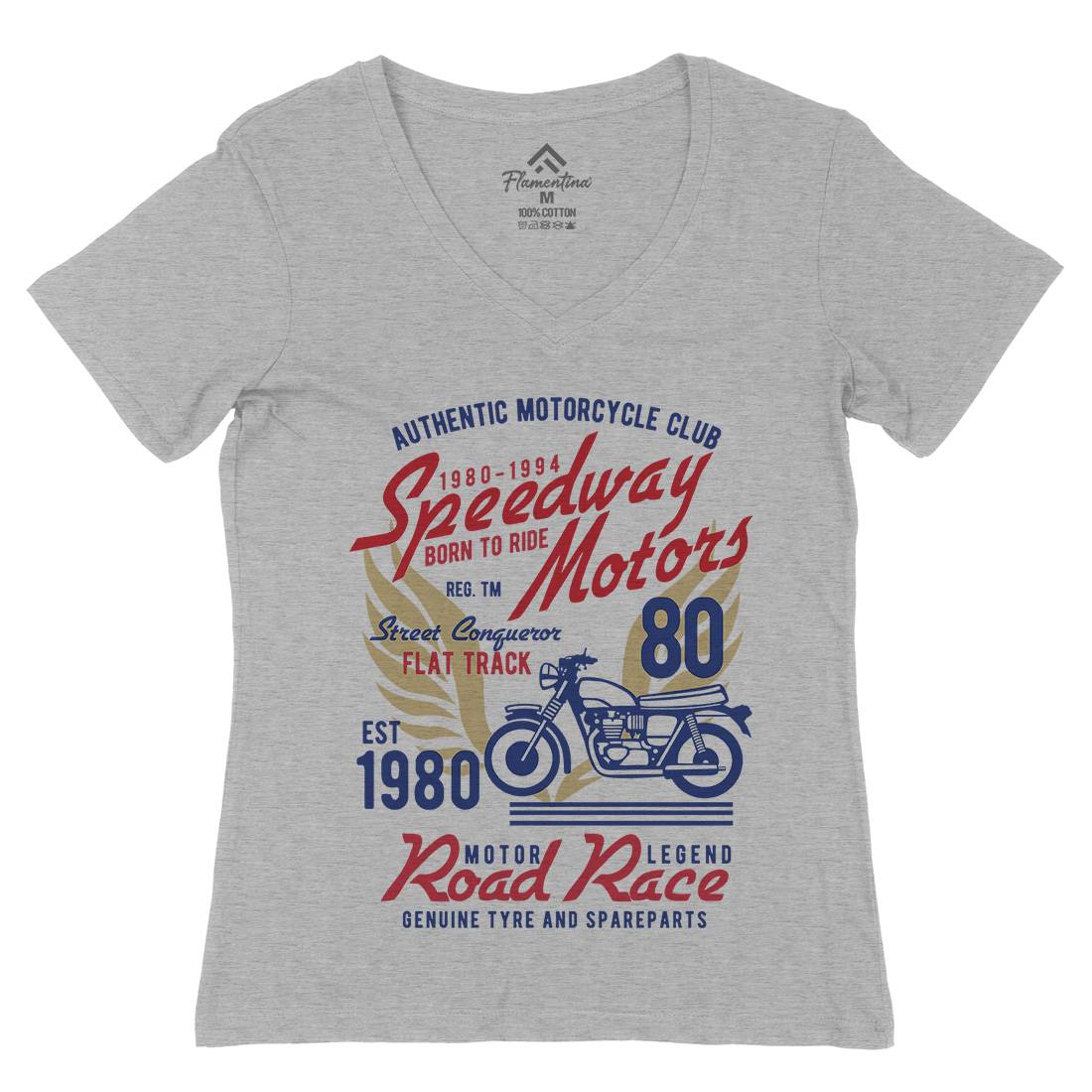 Speedways Motor Womens Organic V-Neck T-Shirt Motorcycles B452