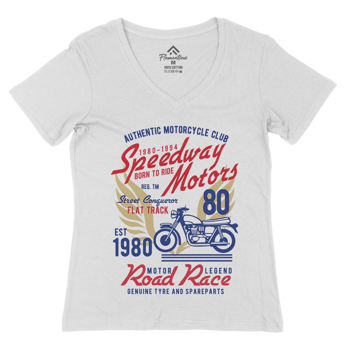 Speedways Motor Womens Organic V-Neck T-Shirt Motorcycles B452