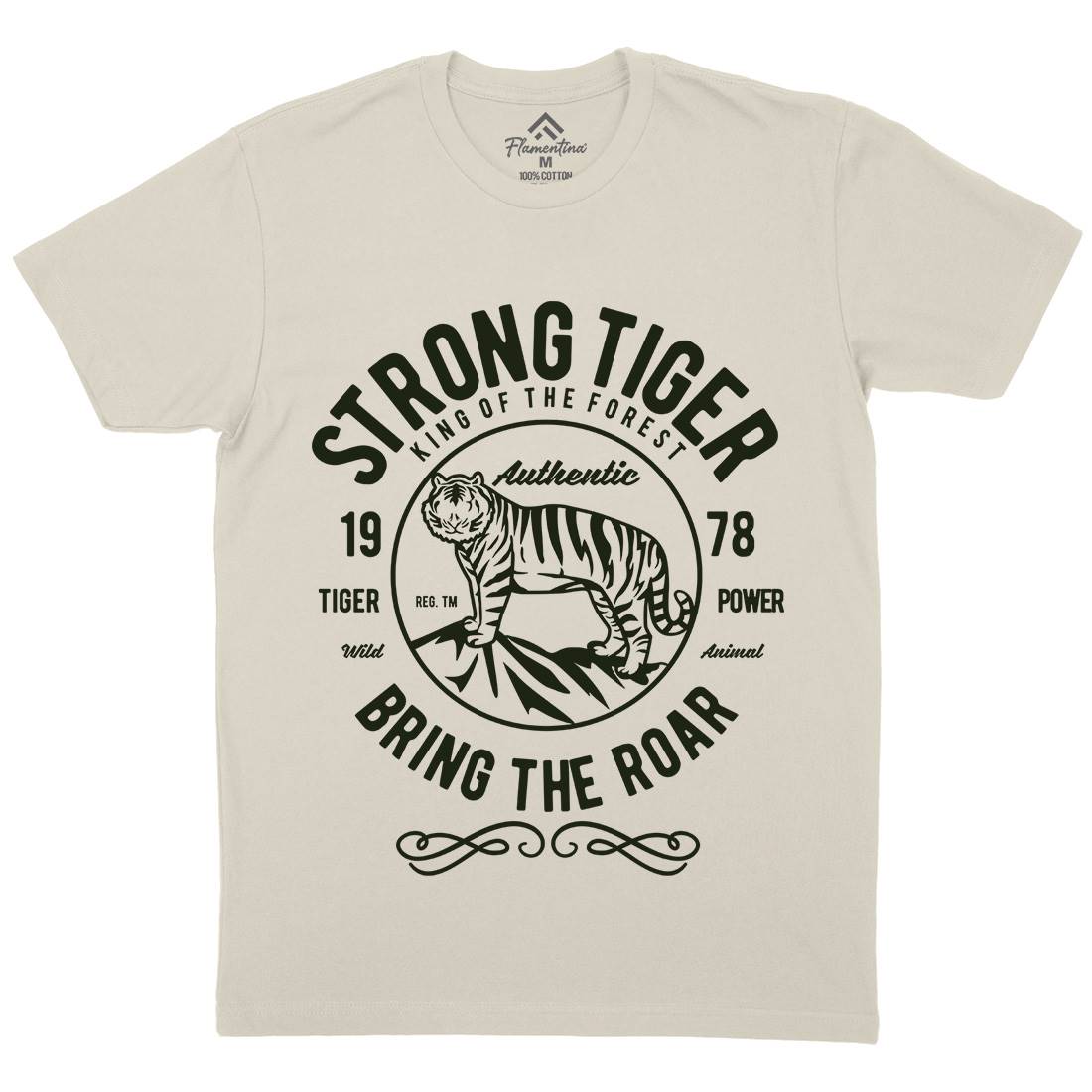 Strong Tiger Mens Organic Crew Neck T-Shirt Animals B453