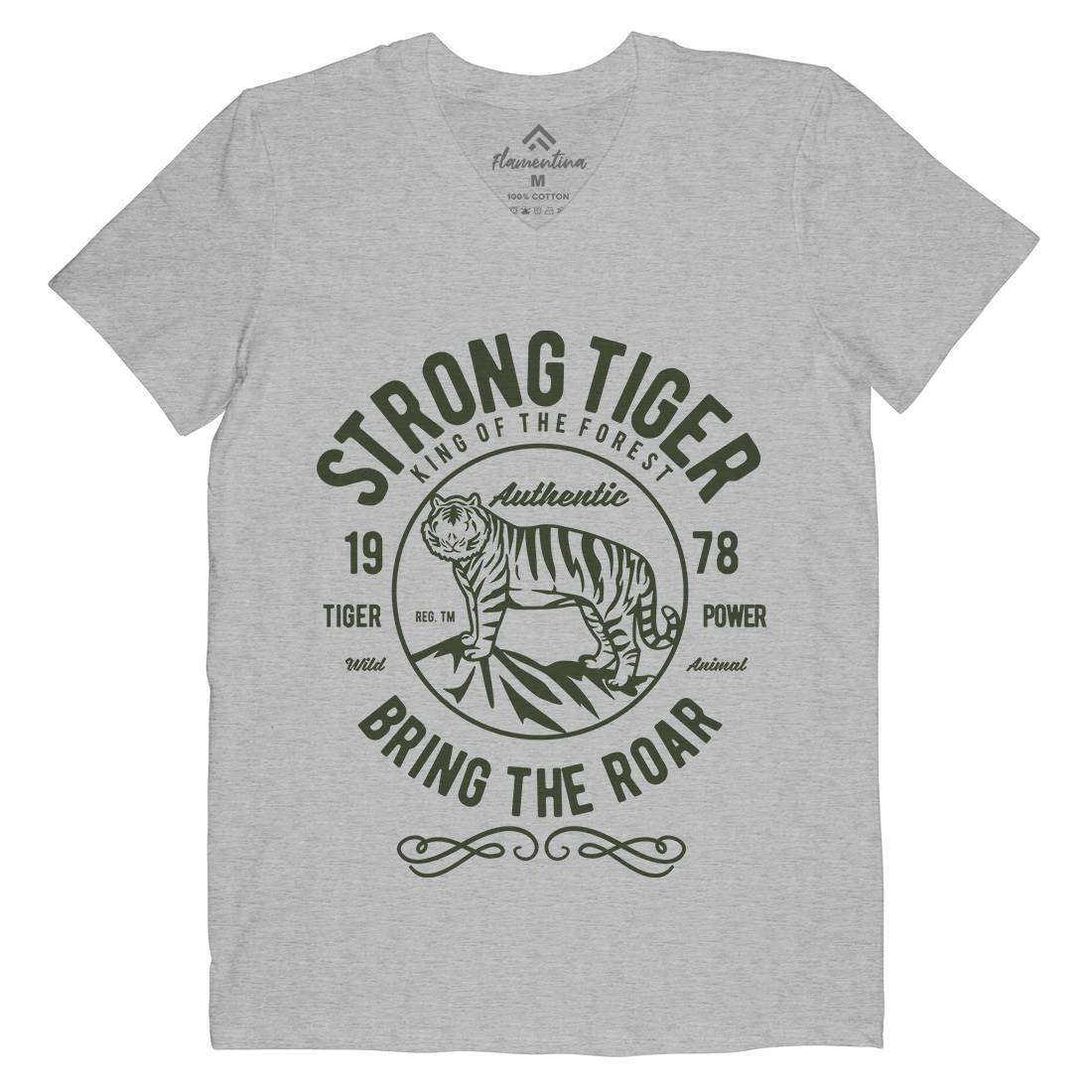 Strong Tiger Mens V-Neck T-Shirt Animals B453