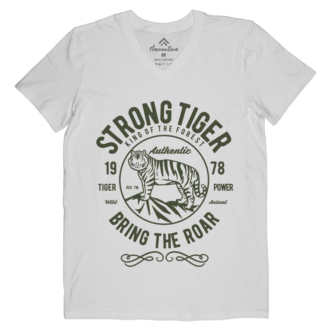Strong Tiger Mens Organic V-Neck T-Shirt Animals B453