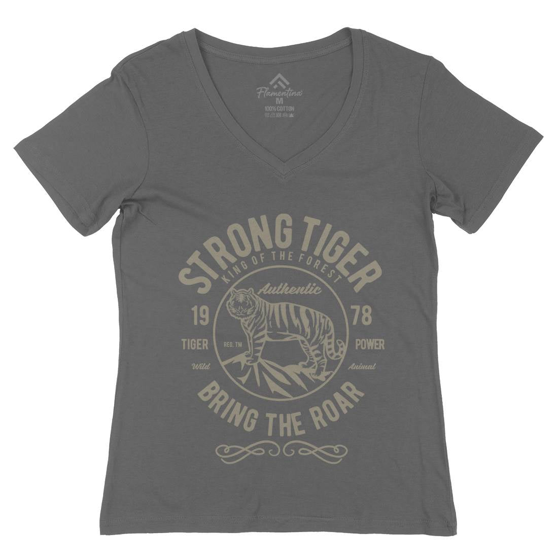 Strong Tiger Womens Organic V-Neck T-Shirt Animals B453