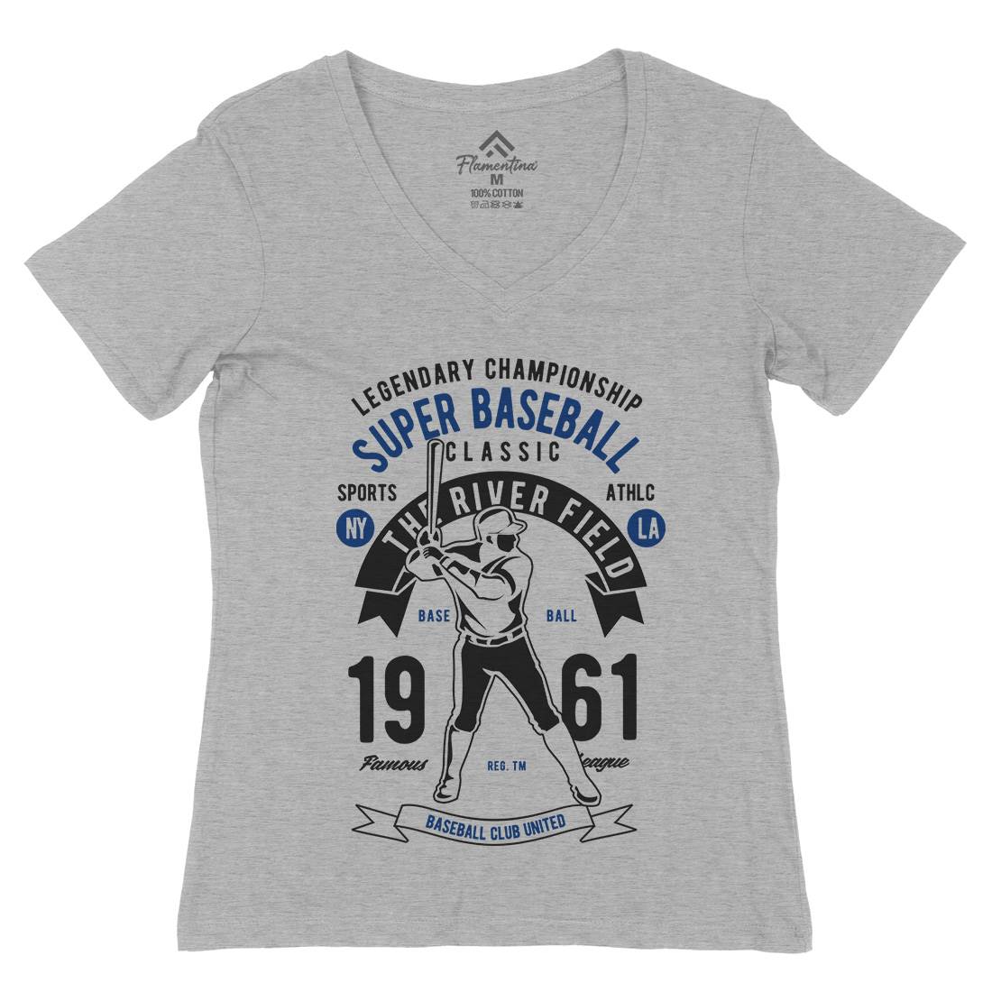 Super Baseball Womens Organic V-Neck T-Shirt Sport B455