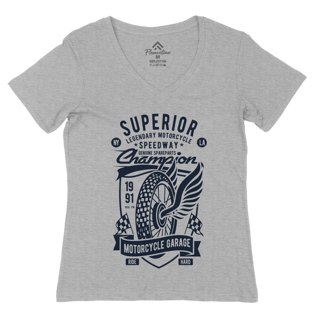Superior Garage Womens Organic V-Neck T-Shirt Motorcycles B457
