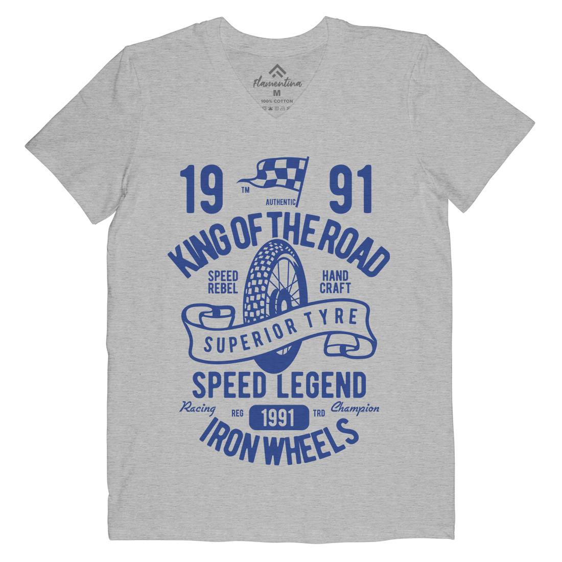 Superior Tyre King Of The Road Mens Organic V-Neck T-Shirt Motorcycles B458