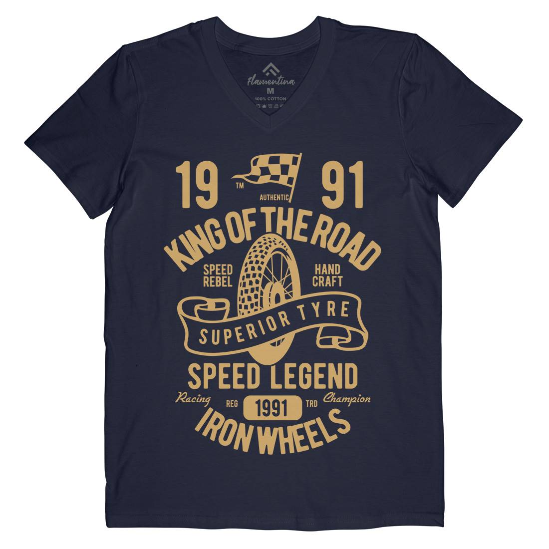 Superior Tyre King Of The Road Mens Organic V-Neck T-Shirt Motorcycles B458