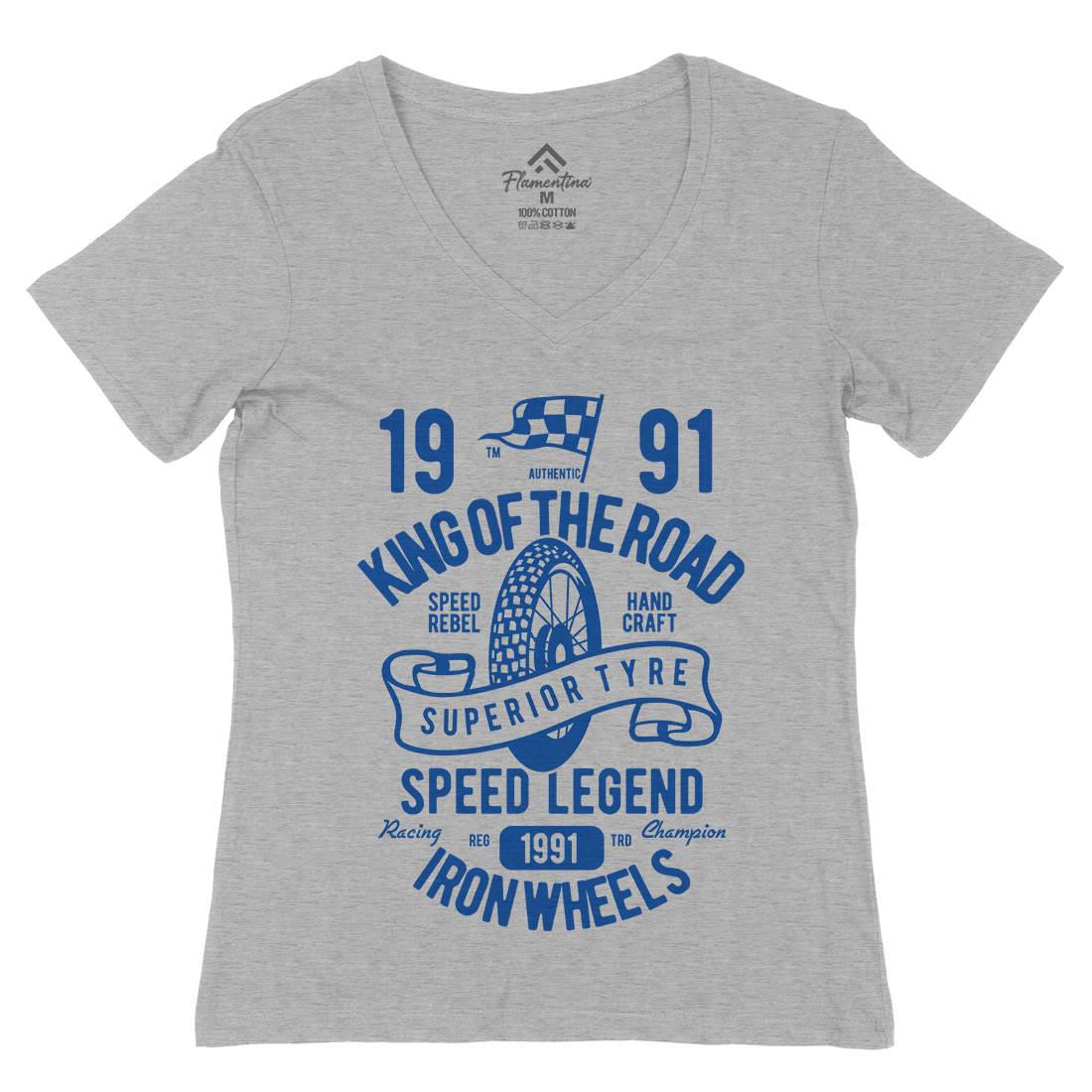 Superior Tyre King Of The Road Womens Organic V-Neck T-Shirt Motorcycles B458