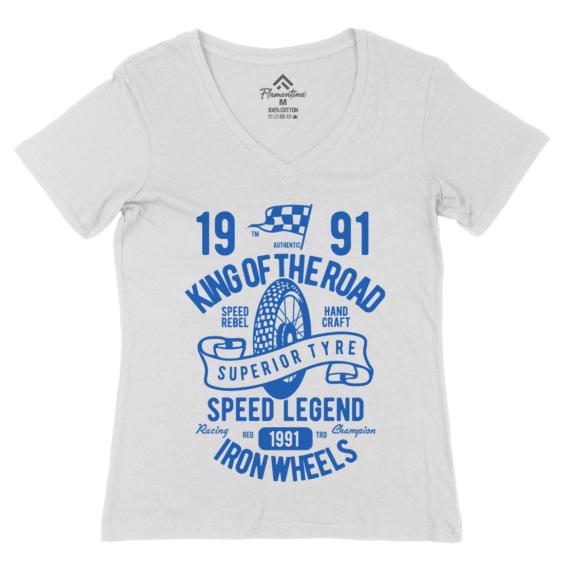 Superior Tyre King Of The Road Womens Organic V-Neck T-Shirt Motorcycles B458