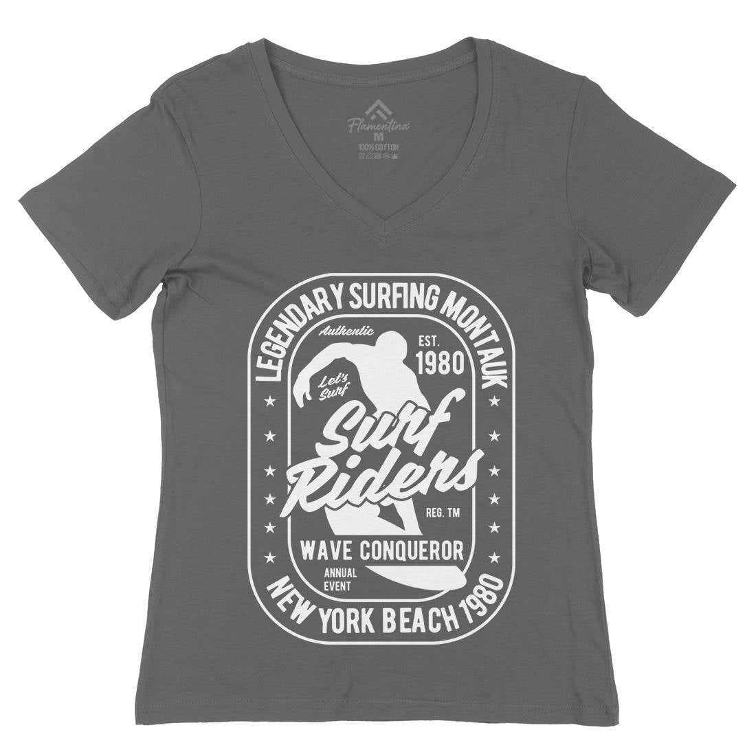 Surfing Rider Womens Organic V-Neck T-Shirt Surf B460