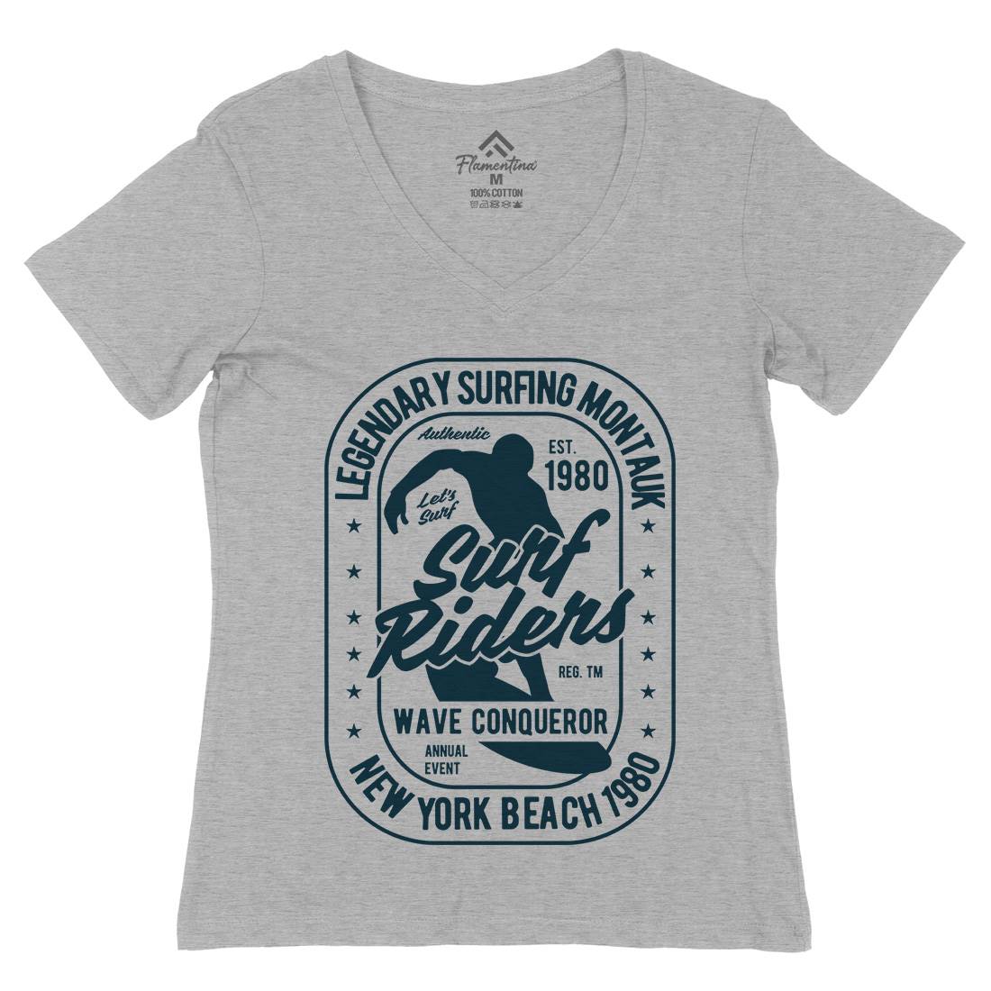 Surfing Rider Womens Organic V-Neck T-Shirt Surf B460