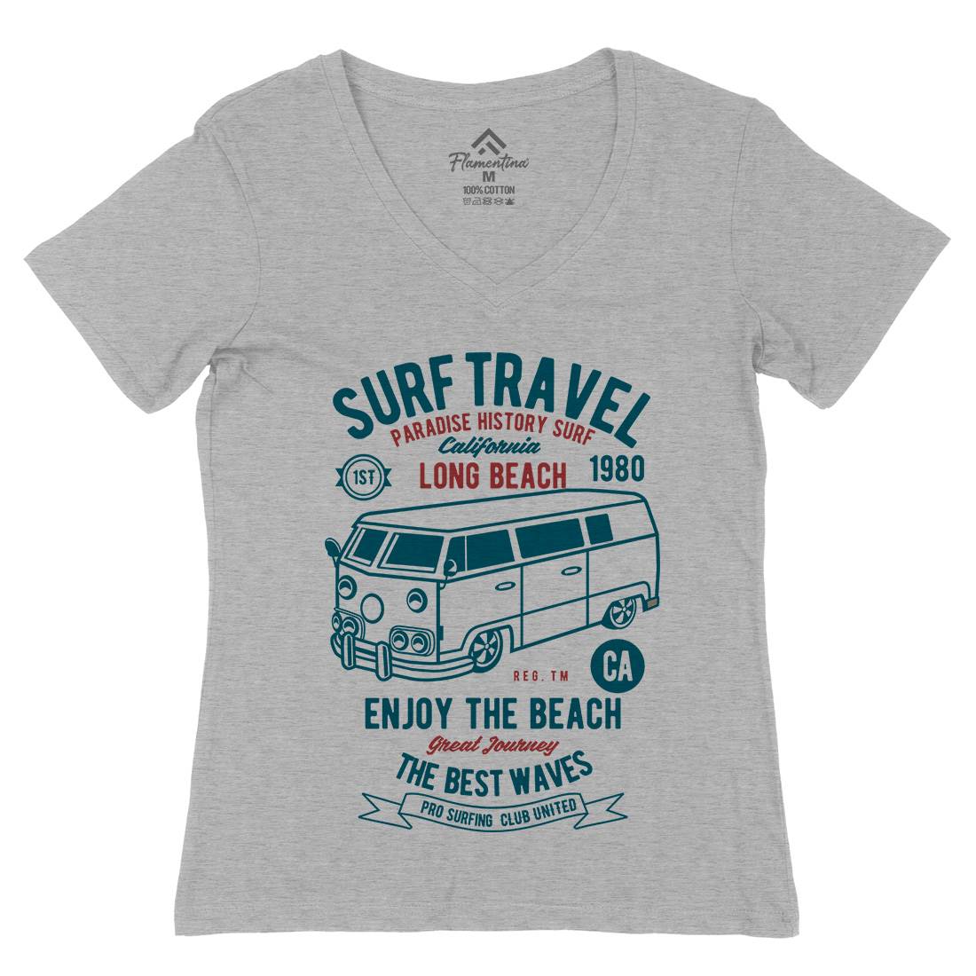 Surfing Travel Womens Organic V-Neck T-Shirt Surf B461