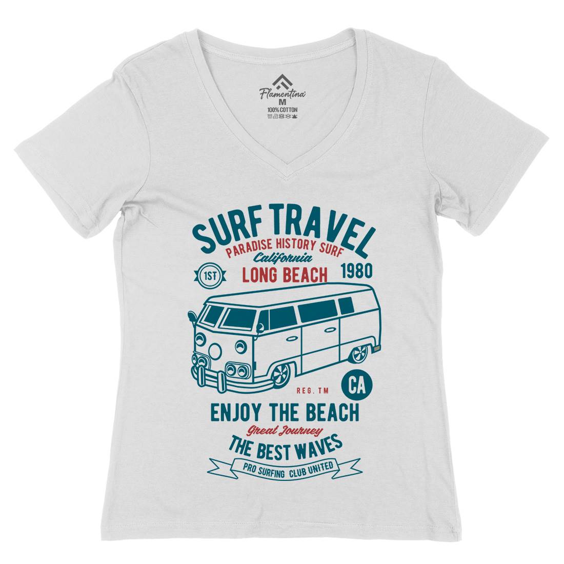 Surfing Travel Womens Organic V-Neck T-Shirt Surf B461