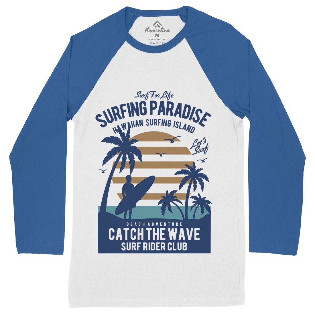 Surfing Paradise Mens Long Sleeve Baseball T-Shirt Surf B463