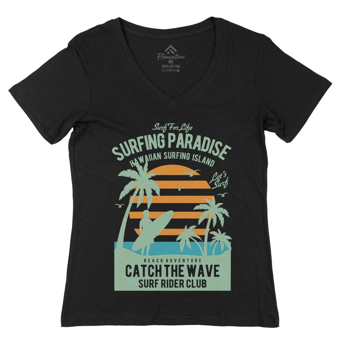 Surfing Paradise Womens Organic V-Neck T-Shirt Surf B463