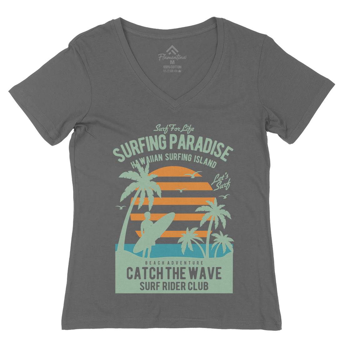 Surfing Paradise Womens Organic V-Neck T-Shirt Surf B463