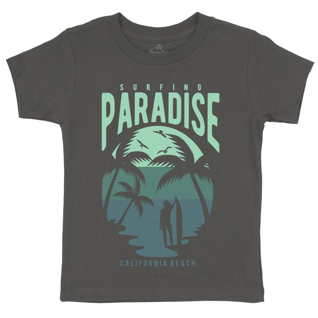 Surfing Paradise California Kids Organic Crew Neck T-Shirt Surf B464
