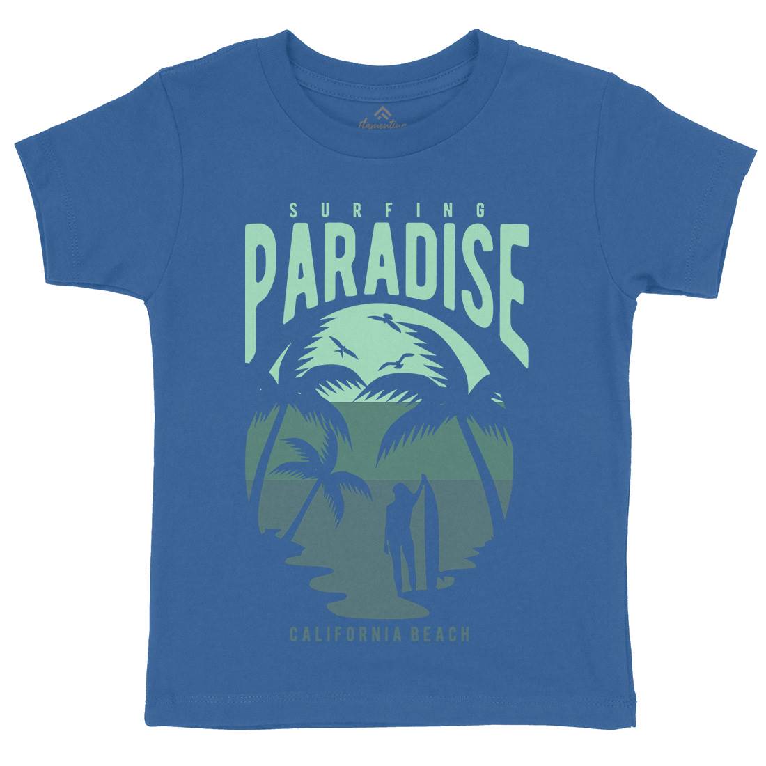 Surfing Paradise California Kids Organic Crew Neck T-Shirt Surf B464