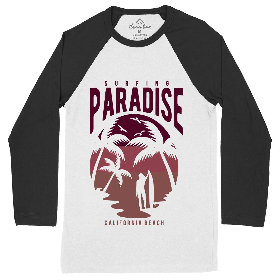 Surfing Paradise California Mens Long Sleeve Baseball T-Shirt Surf B464