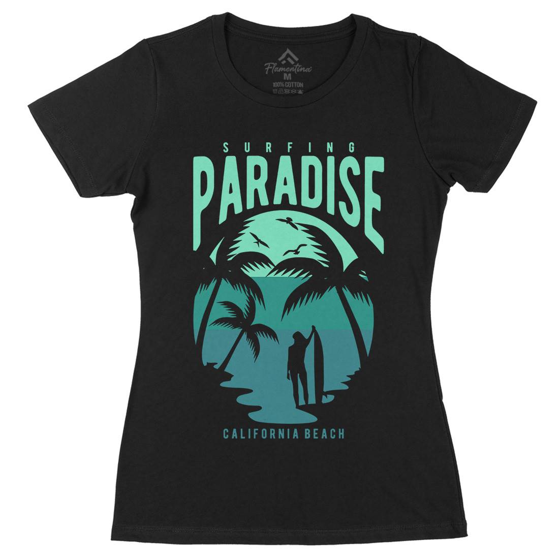 Surfing Paradise California Womens Organic Crew Neck T-Shirt Surf B464
