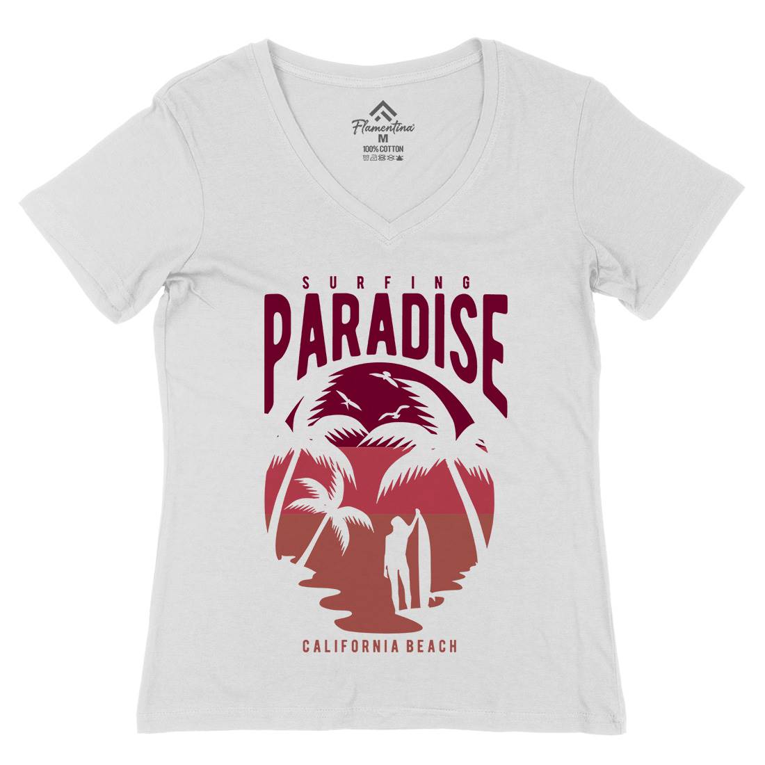 Surfing Paradise California Womens Organic V-Neck T-Shirt Surf B464