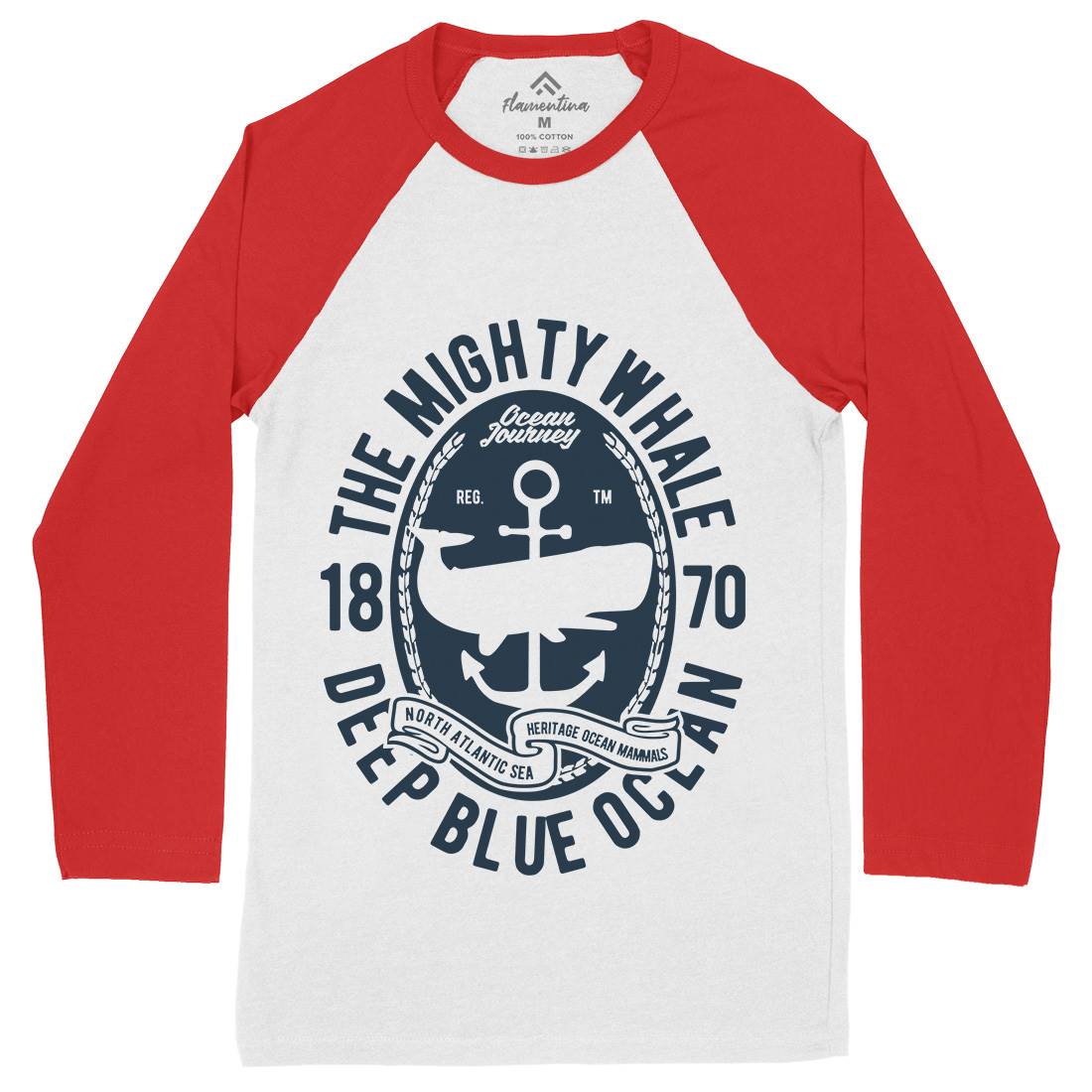The Mighty Whale Mens Long Sleeve Baseball T-Shirt Navy B466