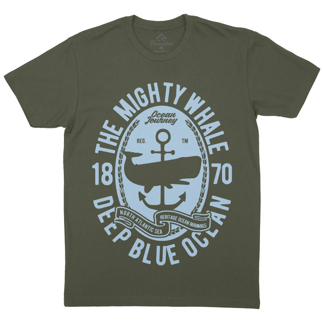 The Mighty Whale Mens Organic Crew Neck T-Shirt Navy B466