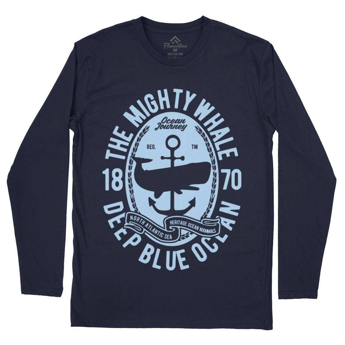 The Mighty Whale Mens Long Sleeve T-Shirt Navy B466