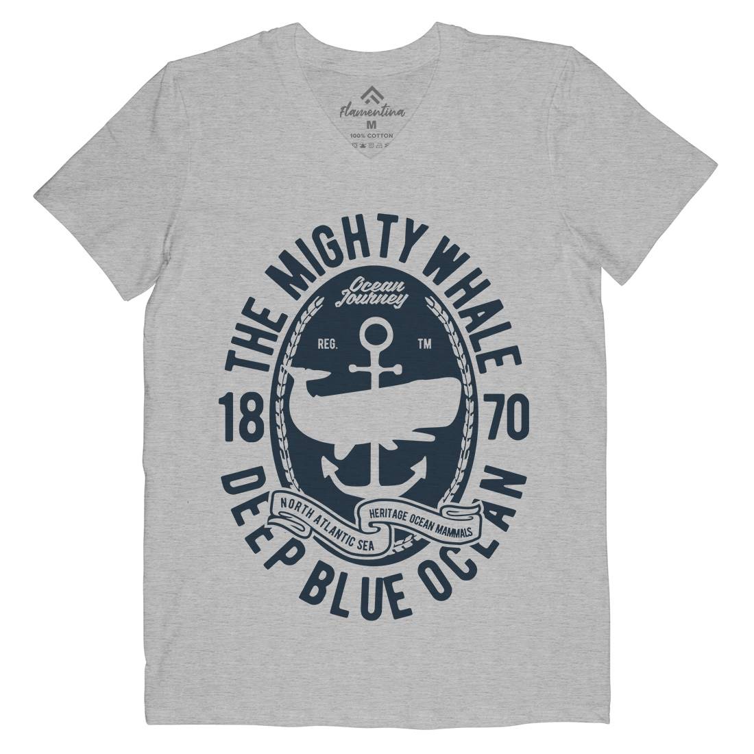 The Mighty Whale Mens Organic V-Neck T-Shirt Navy B466