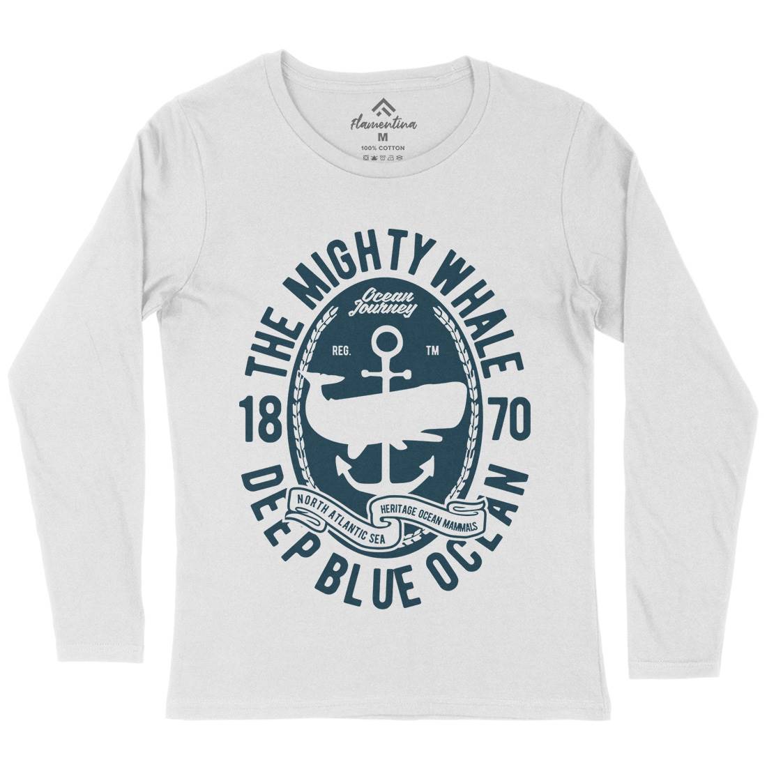 The Mighty Whale Womens Long Sleeve T-Shirt Navy B466