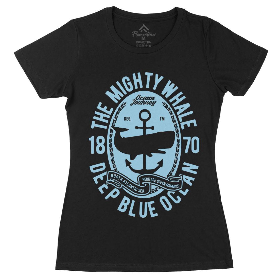 The Mighty Whale Womens Organic Crew Neck T-Shirt Navy B466