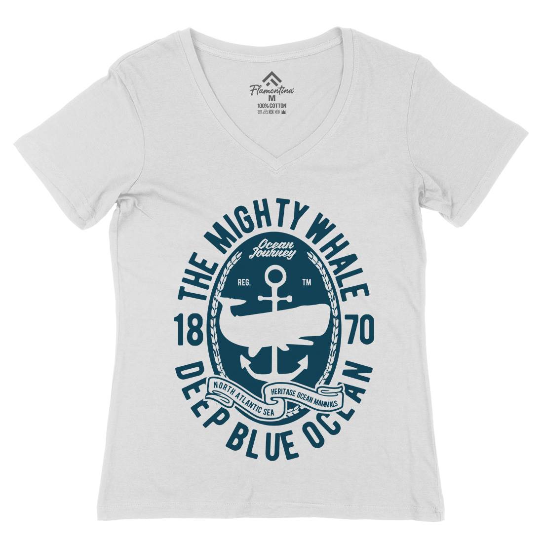 The Mighty Whale Womens Organic V-Neck T-Shirt Navy B466